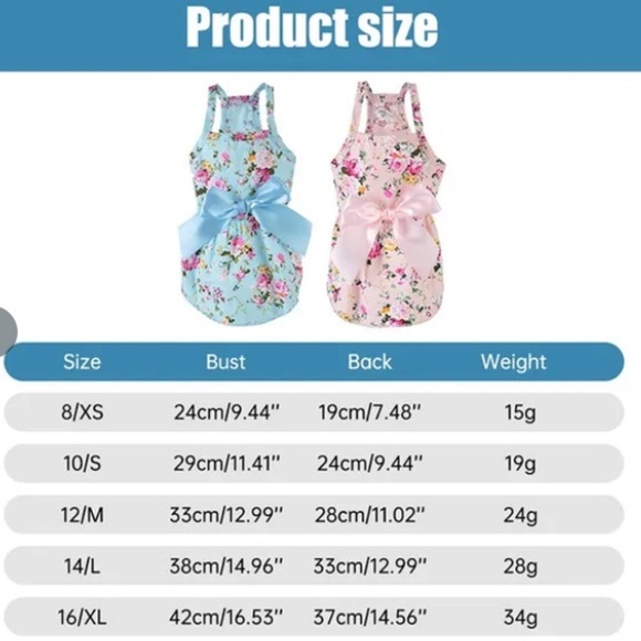 Blue Floral Halter Ribbon Bow Dog Pet Party Fancy Dress Size Large - Picture 7 of 8